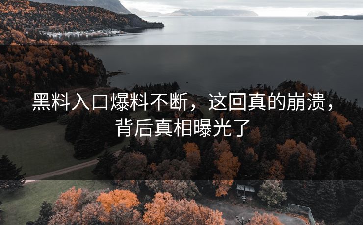 黑料入口爆料不断，这回真的崩溃，背后真相曝光了