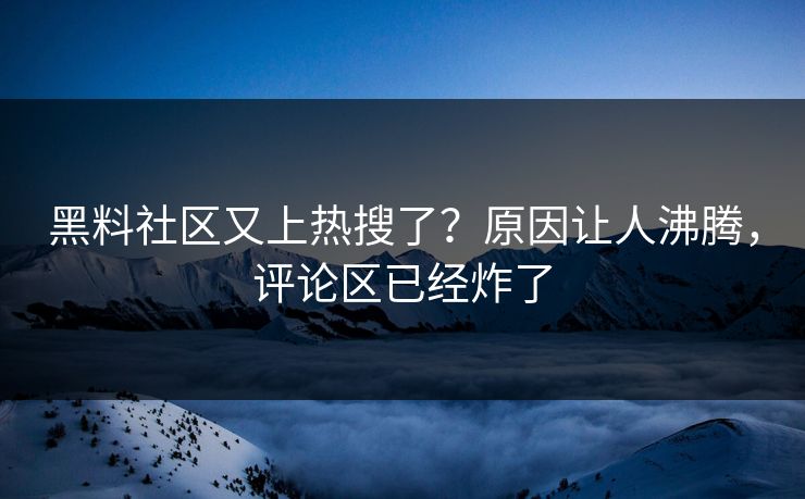 黑料社区又上热搜了？原因让人沸腾，评论区已经炸了