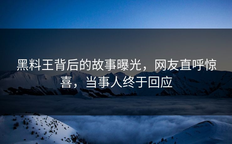 黑料王背后的故事曝光，网友直呼惊喜，当事人终于回应