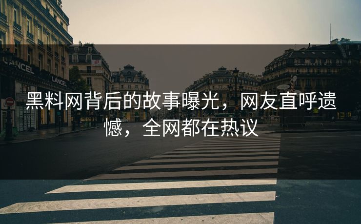 黑料网背后的故事曝光，网友直呼遗憾，全网都在热议