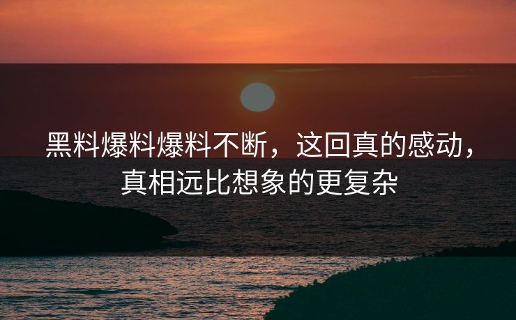 黑料爆料爆料不断，这回真的感动，真相远比想象的更复杂