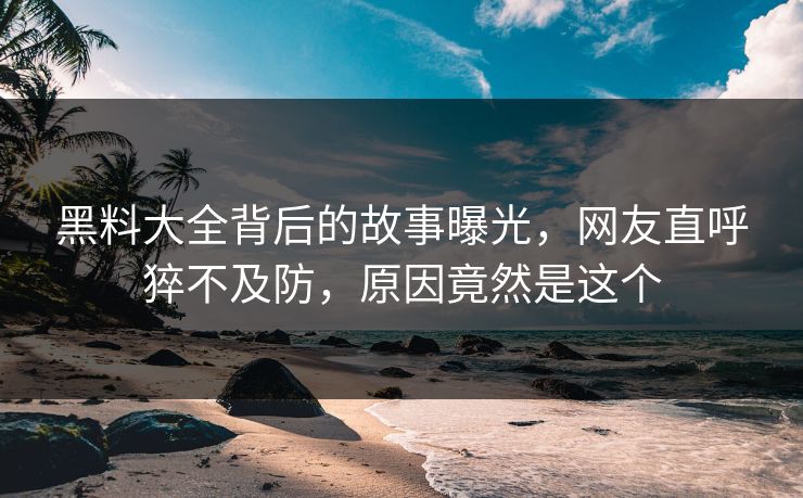 黑料大全背后的故事曝光，网友直呼猝不及防，原因竟然是这个