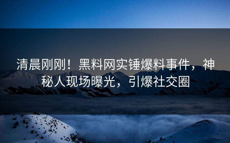 清晨刚刚！黑料网实锤爆料事件，神秘人现场曝光，引爆社交圈  第1张