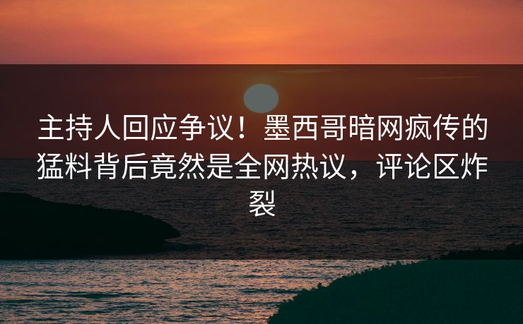 主持人回应争议！墨西哥暗网疯传的猛料背后竟然是全网热议，评论区炸裂